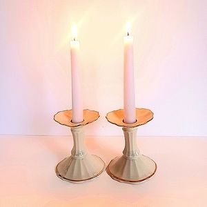 Pair of Vintage Lenox Symphony Candleholders Trimmed in 24K Gold